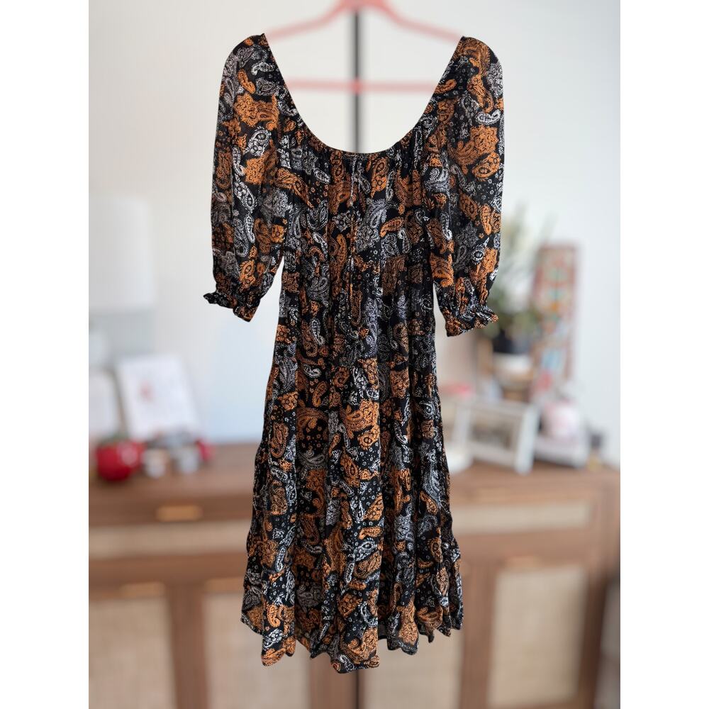 Faithfull The Brand Matisse Floral Midi Dress Orange & Black Women's Size 2/XS - Picture 5 of 16